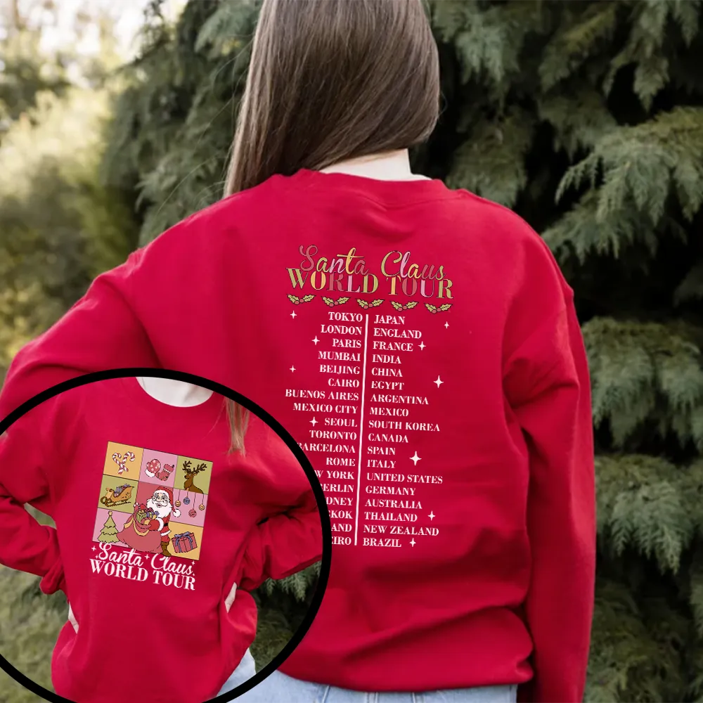 Santa Claus World Tour Front & Back Kids Sweatshirt discount girls tops