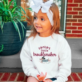 Santa's Little Troublemaker Kids Sweatshirt discount girls tops
