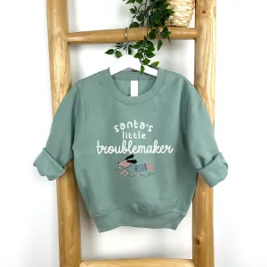Santa's Little Troublemaker Kids Sweatshirt boys fashion clearance