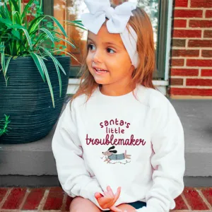 Santa's Little Troublemaker Kids Sweatshirt boys fashion clearance
