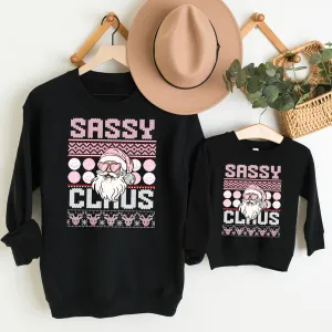 Sassy Claus Mum & Kid Matching Black Sweatshirts breastfeeding tops cheap