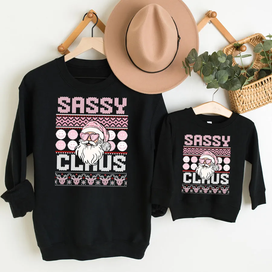 Sassy Claus Mum & Kid Matching Black Sweatshirts breastfeeding tops cheap
