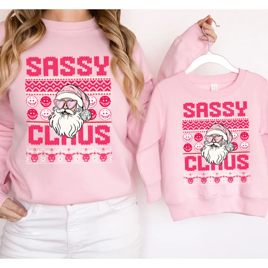 Sassy Claus Mum & Kid Matching Pink Sweatshirts breastfeeding tops cheap
