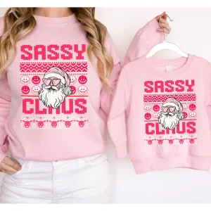 Sassy Claus Mum & Kid Matching Pink Sweatshirts breastfeeding tops cheap
