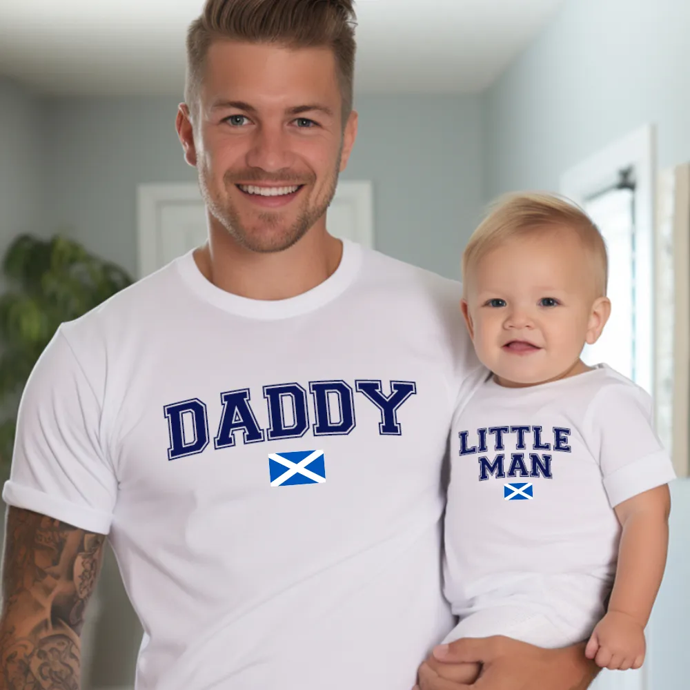 Scotland Daddy & Little Man Matching White T-Shirt/Baby Vest fathers day sale outfits