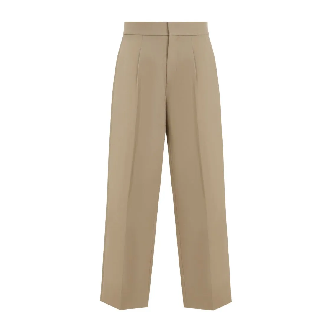Single Pleat Relaxed Beige Wool Trousers