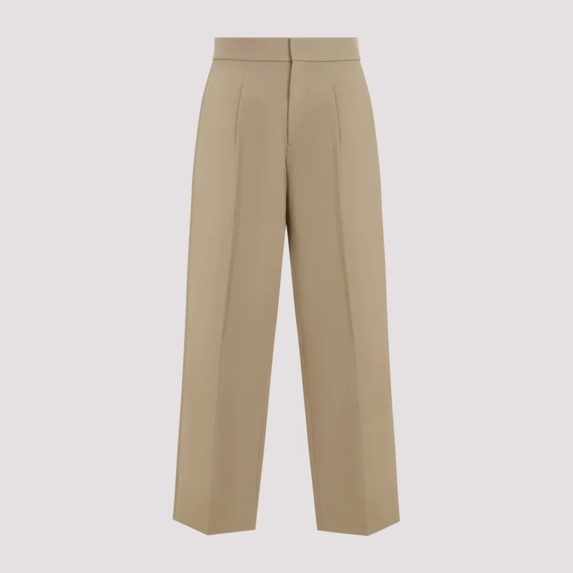 Single Pleat Relaxed Beige Wool Trousers