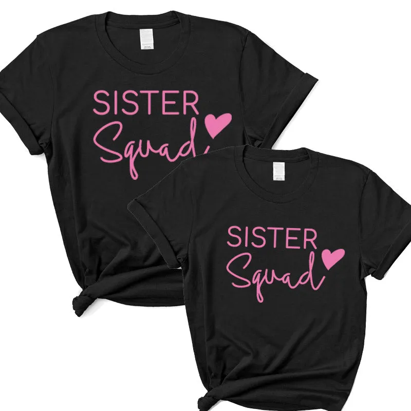 Sister Squad Heart Matching Black T-Shirts girls dresses outlet