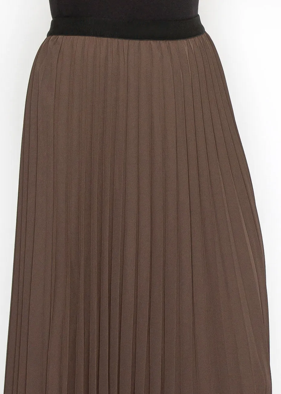Soft Pleated Brown Midi Skirt