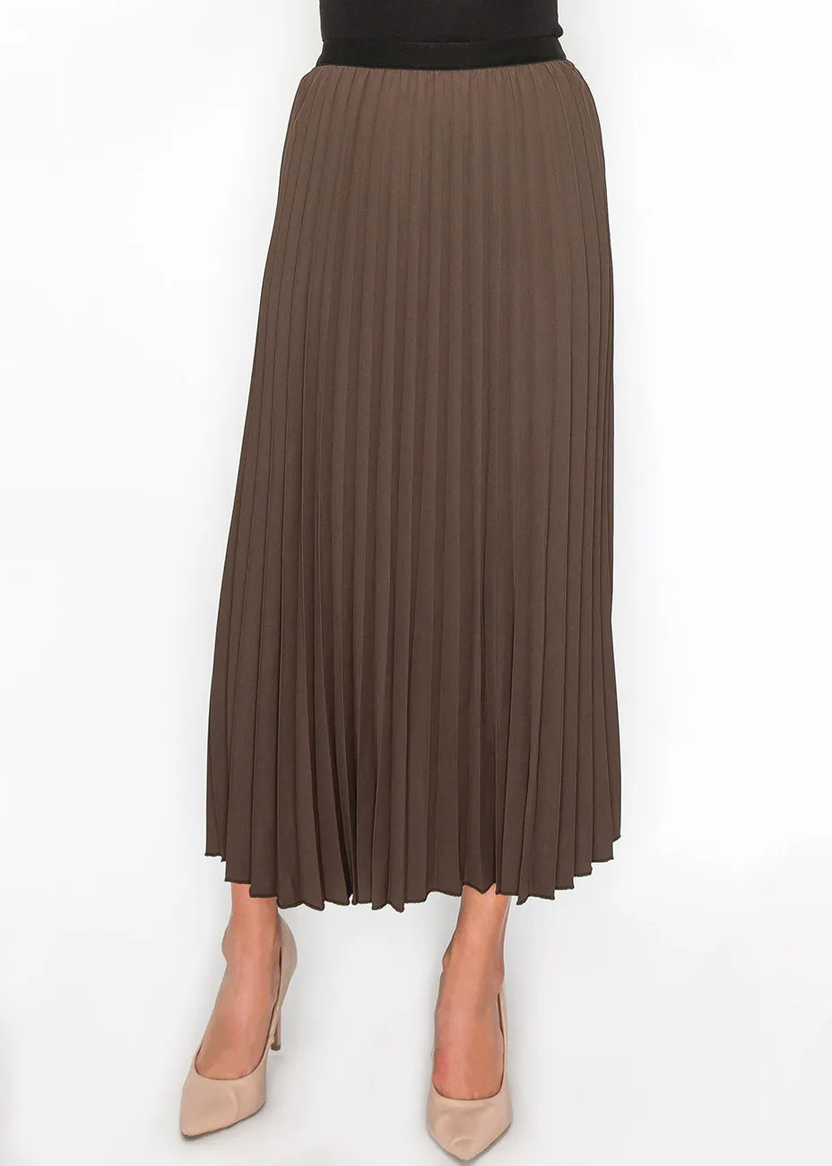 Soft Pleated Brown Midi Skirt