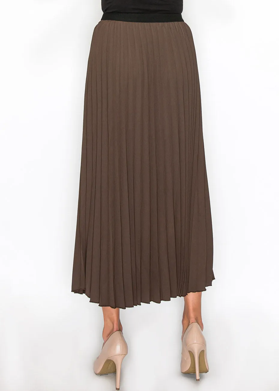 Soft Pleated Brown Midi Skirt