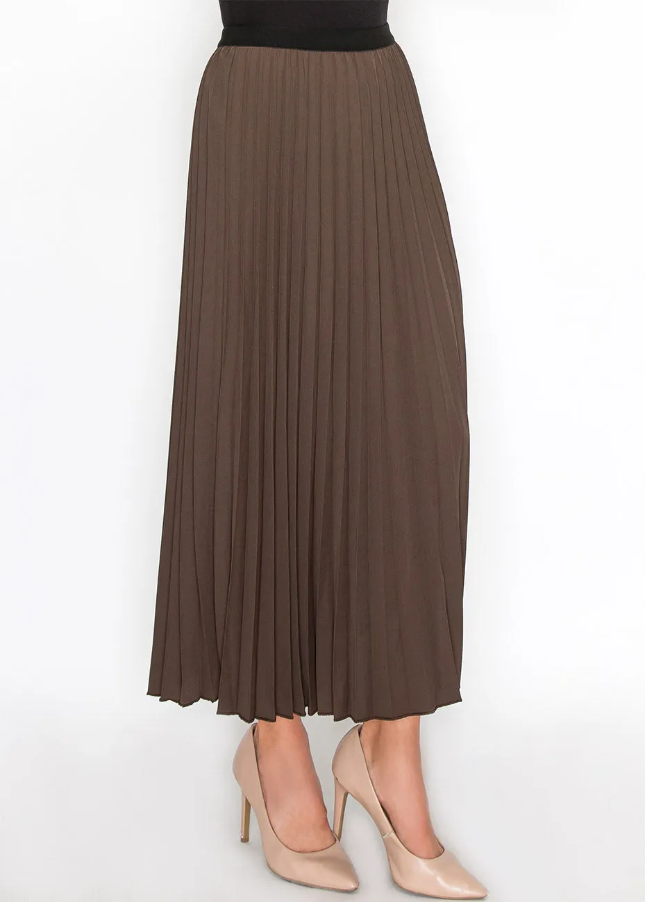 Soft Pleated Brown Midi Skirt