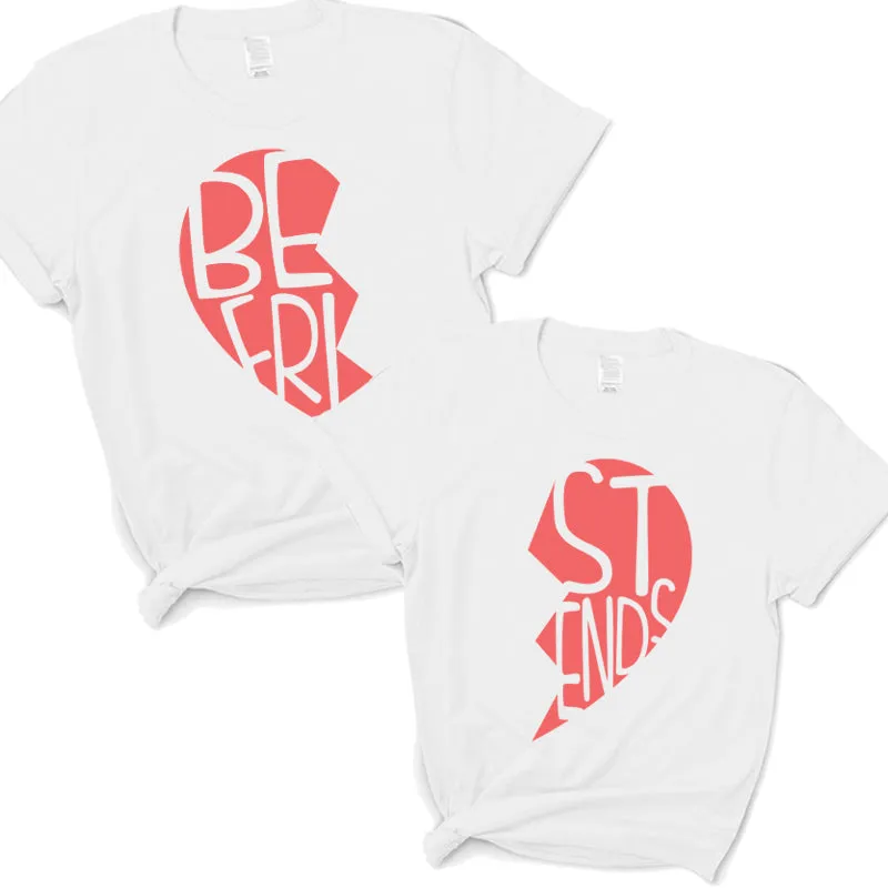 Split Heart Best Friends Kid Matching White T-Shirts girls dresses outlet
