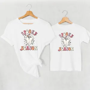 Spooky Season Cartoon Matching Halloween T-Shirts- White maternity leggings online