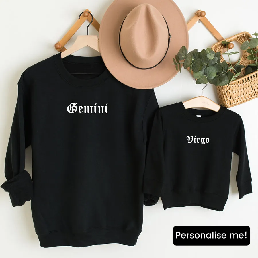 Star Signs Personalised Adult & Kid Matching Black Sweatshirts discount mum dresses