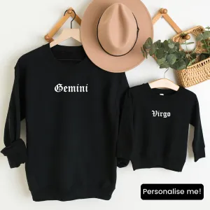 Star Signs Personalised Adult & Kid Matching Black Sweatshirts discount mum dresses