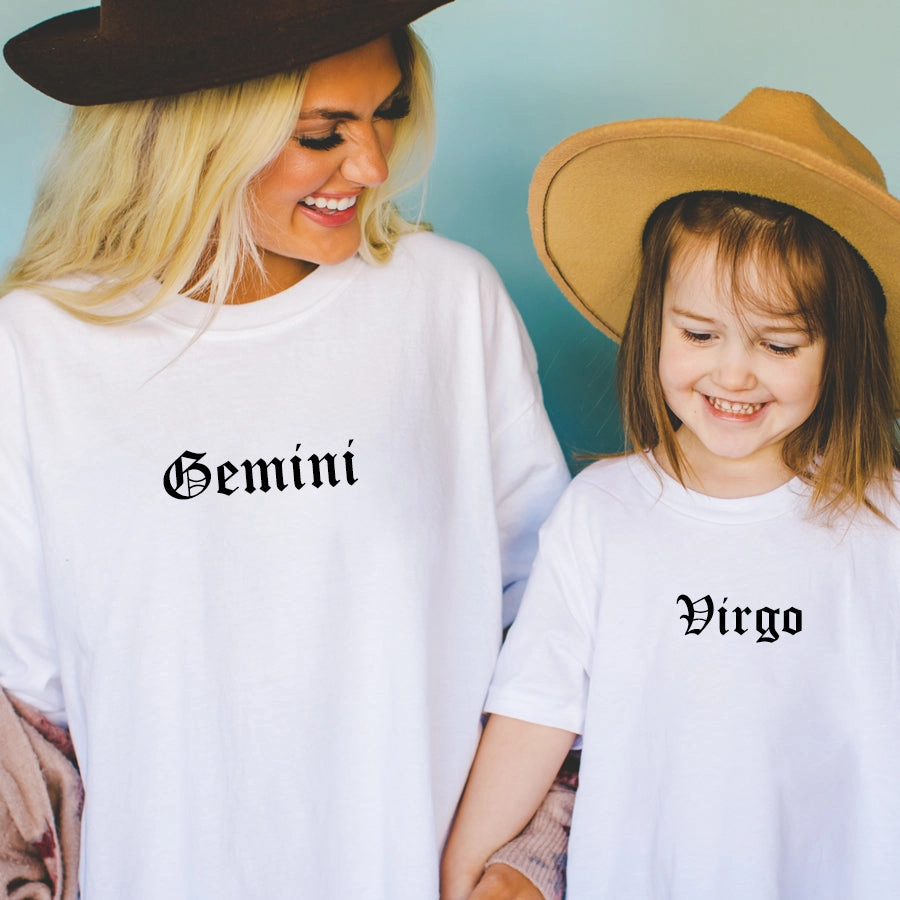 Star Signs Personalised Adult & Kid Matching White T-Shirts