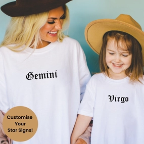 Star Signs Personalised Adult & Kid Matching White T-Shirts baby bump outfits discount