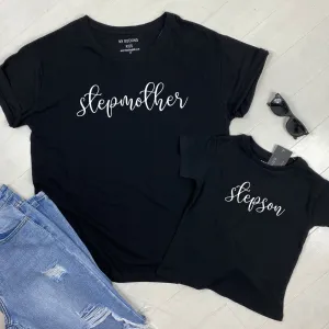 Stepmother & Stepson Matching Black T-Shirts (MRK X) maternity wear outlet