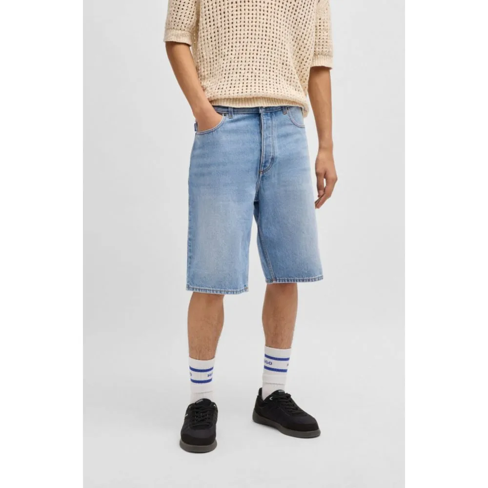 Straight-fit shorts in blue stonewashed denim