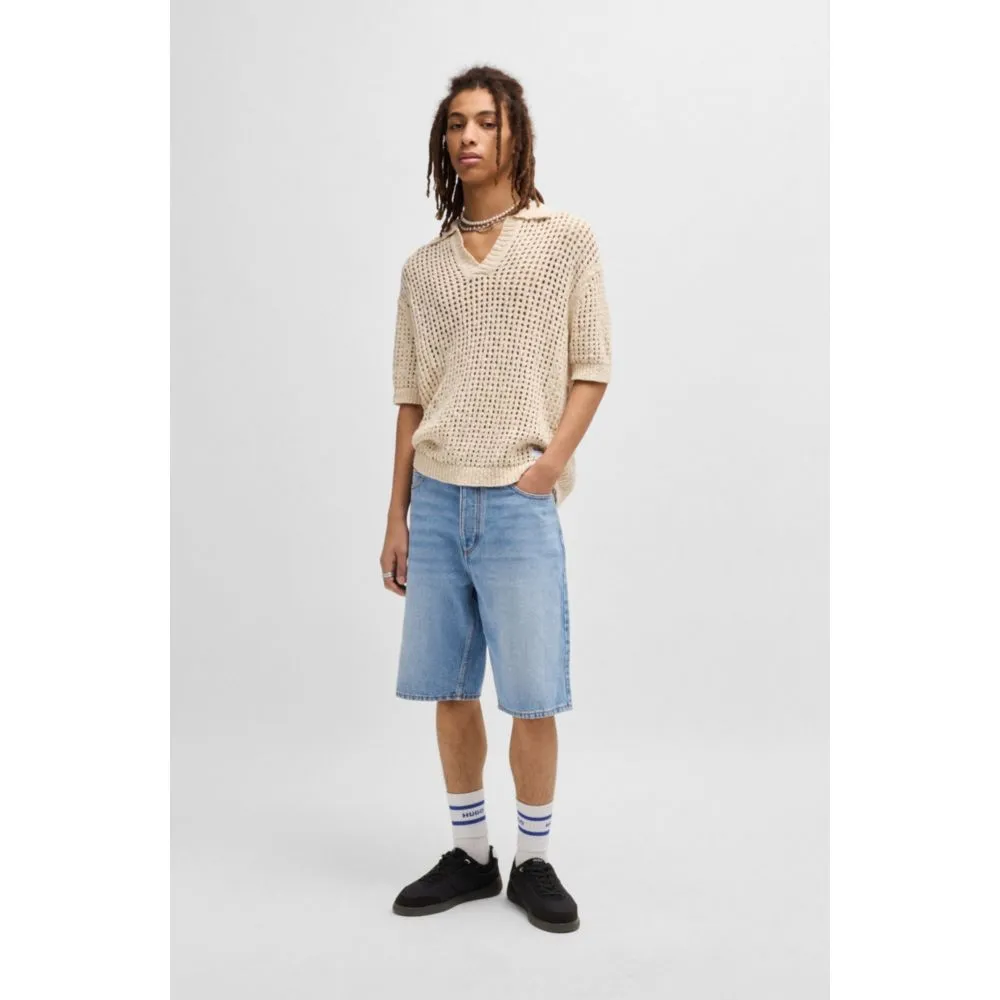 Straight-fit shorts in blue stonewashed denim
