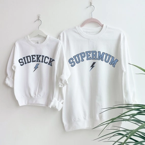 Supermum & Sidekick College Matching Mum & Kids Sweatshirts baby bump outfits discount