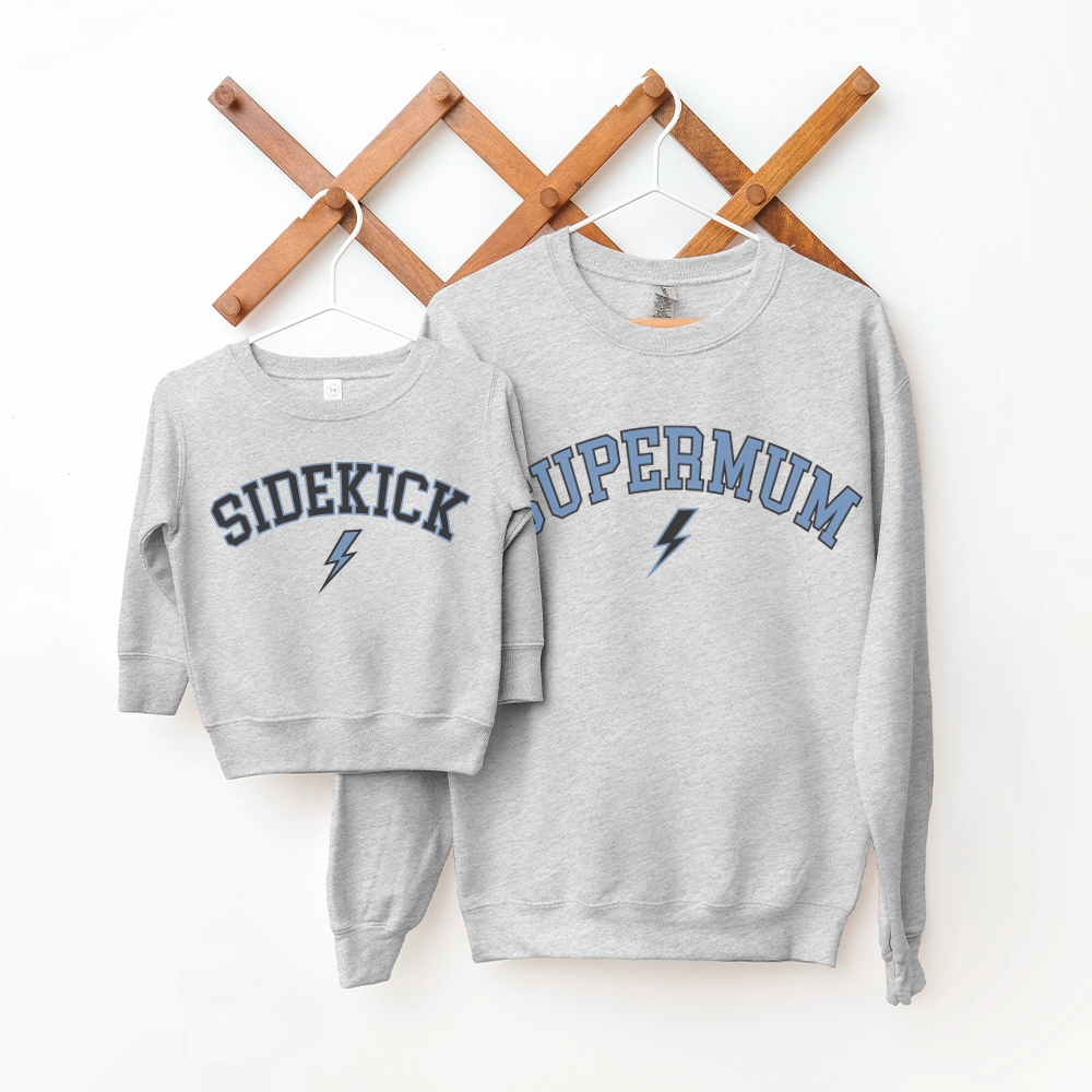 Supermum & Sidekick College Matching Mum & Kids Sweatshirts baby bump outfits discount