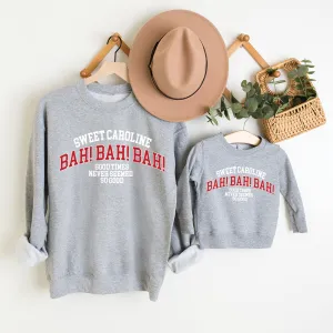 Sweet Caroline Matching Graphic Heather Grey Sweatshirts mum jeans promo