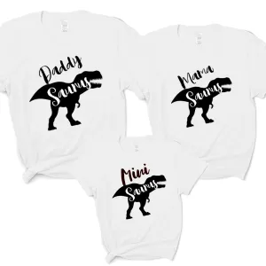 T-Rex Daddy, Mama & Mini Saurus Matching White T-Shirts maternity wear outlet