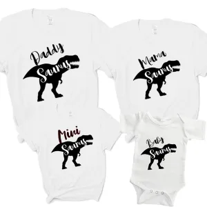 T-Rex Daddy, Mama, Mini & Baby Saurus Matching White T-Shirts/Bodysuit maternity wear outlet