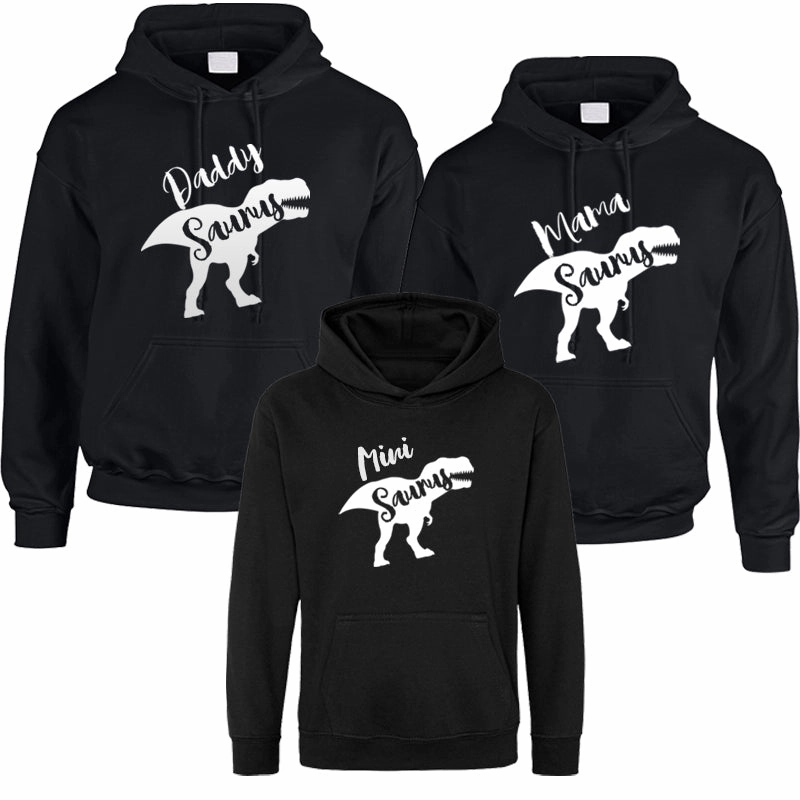T-Rex Daddy, Mama & Mini Saurus Family Matching Black Hoodies dad jeans best price