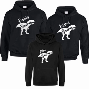 T-Rex Daddy, Mama & Mini Saurus Family Matching Black Hoodies dad jeans best price