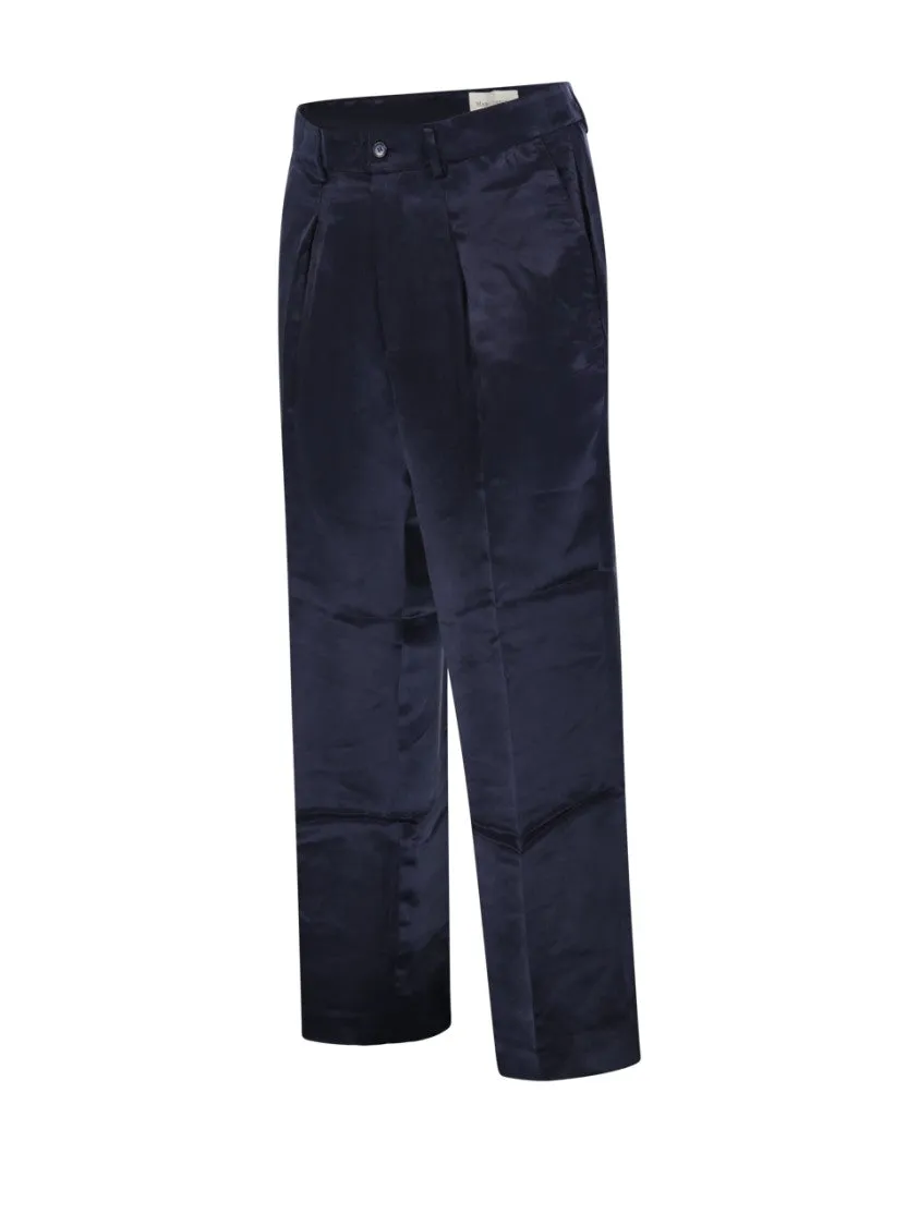 Tailored Black Cupro Resort Pants With Front Pleats
