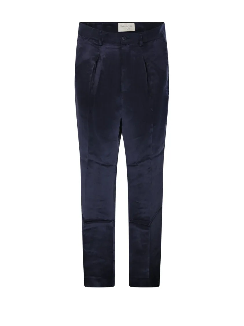 Tailored Black Cupro Resort Pants With Front Pleats