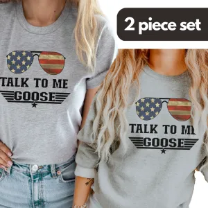 Talk To Me Goose Tee & Sweater Bundle Set- Heather Grey maternity dresses promo