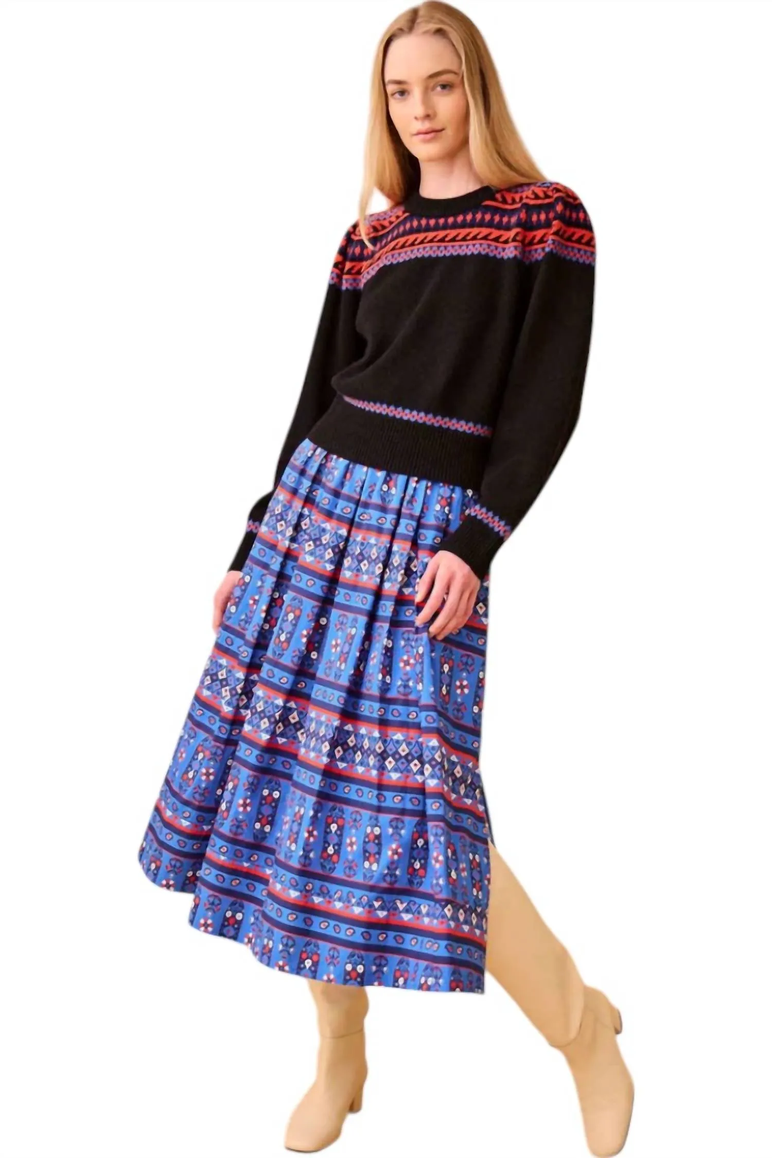 Tatum Skirt In Blue Block Print