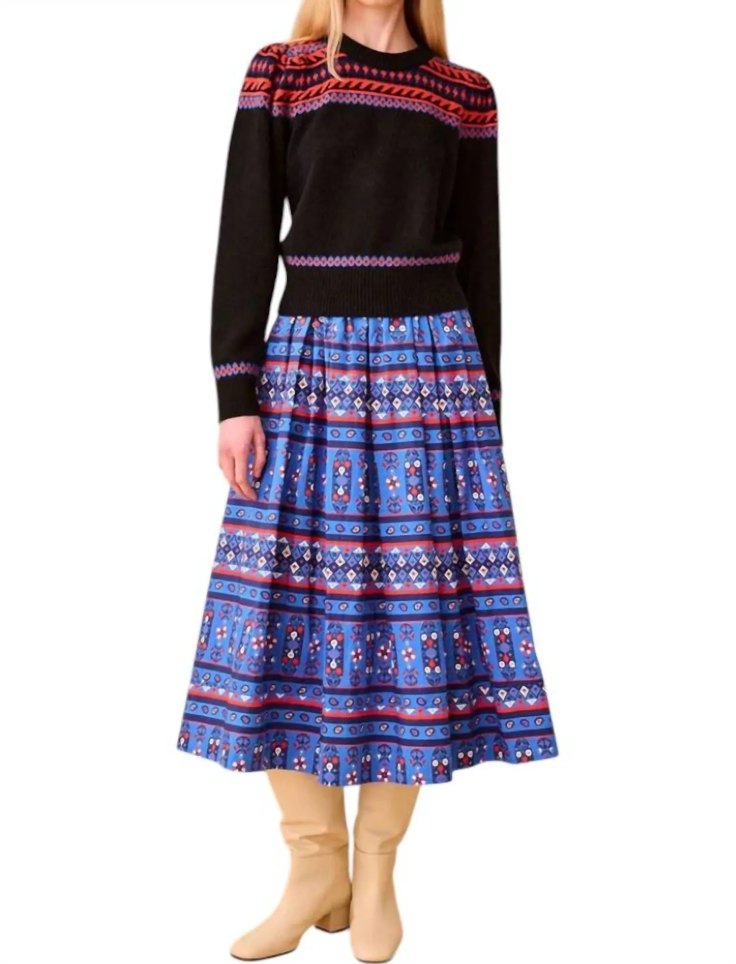 Tatum Skirt In Blue Block Print