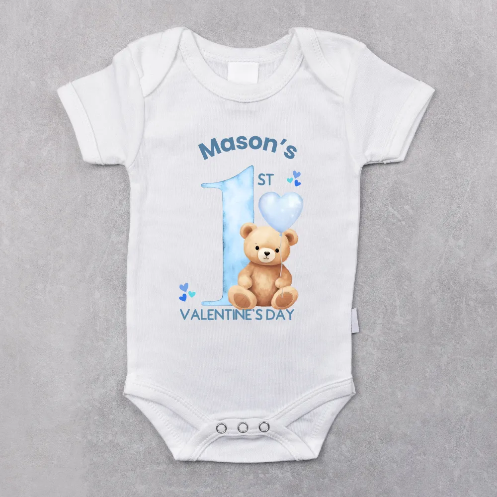 Teddy Personalised 1st Valentine's Day Baby Vest