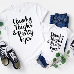 Thighs & Eyes Mum & Kid Matching White T-Shirt/Bodysuit pregnancy clothes clearance