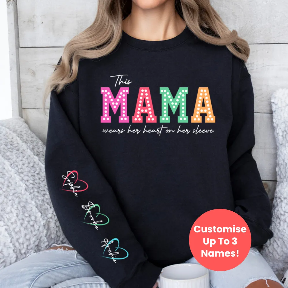 This Mama Wears Her Heart Personalised Sleeve Sweatshirt postpartum clothes sale