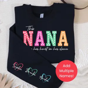 This Nana Wears Her Heart Personalised Sleeve Sweatshirt mum jeans promo