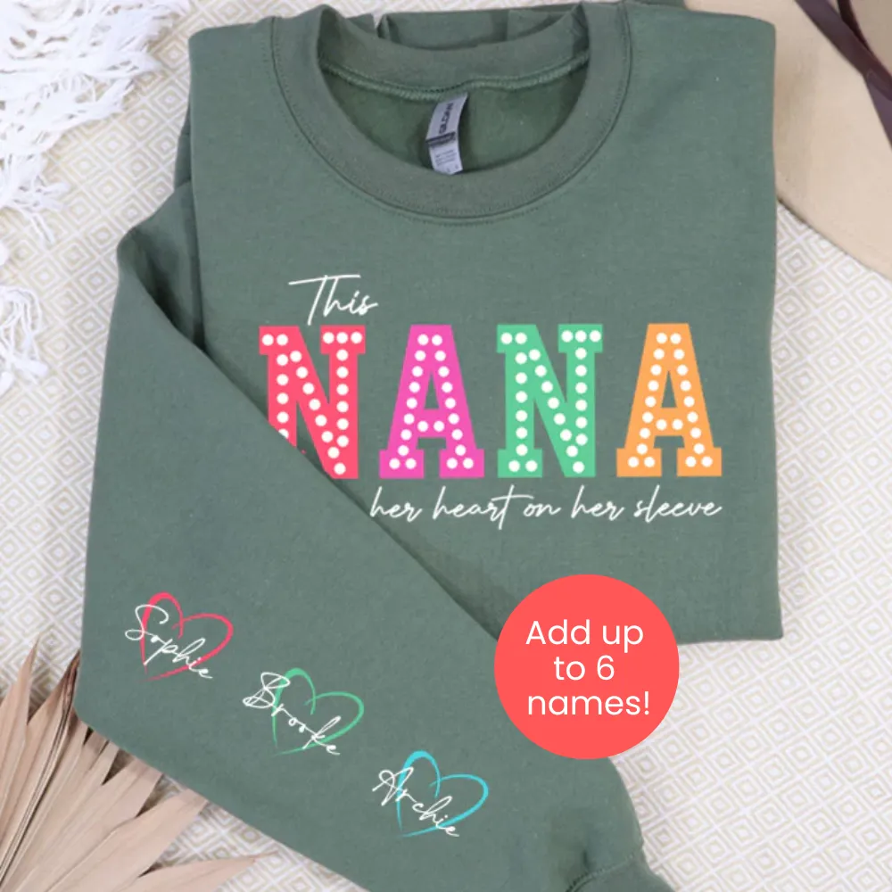 This Nana Wears Her Heart Personalised Sleeve Sweatshirt grandma outfits sale