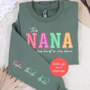 This Nana Wears Her Heart Personalised Sleeve Sweatshirt grandma outfits sale