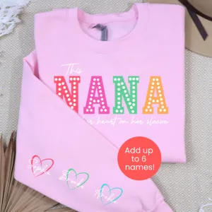 This Nana Wears Her Heart Personalised Sleeve Sweatshirt grandma outfits sale