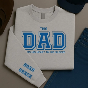 This Dad Wears His Heart Personalised Sleeve Sweatshirt dad jeans best price