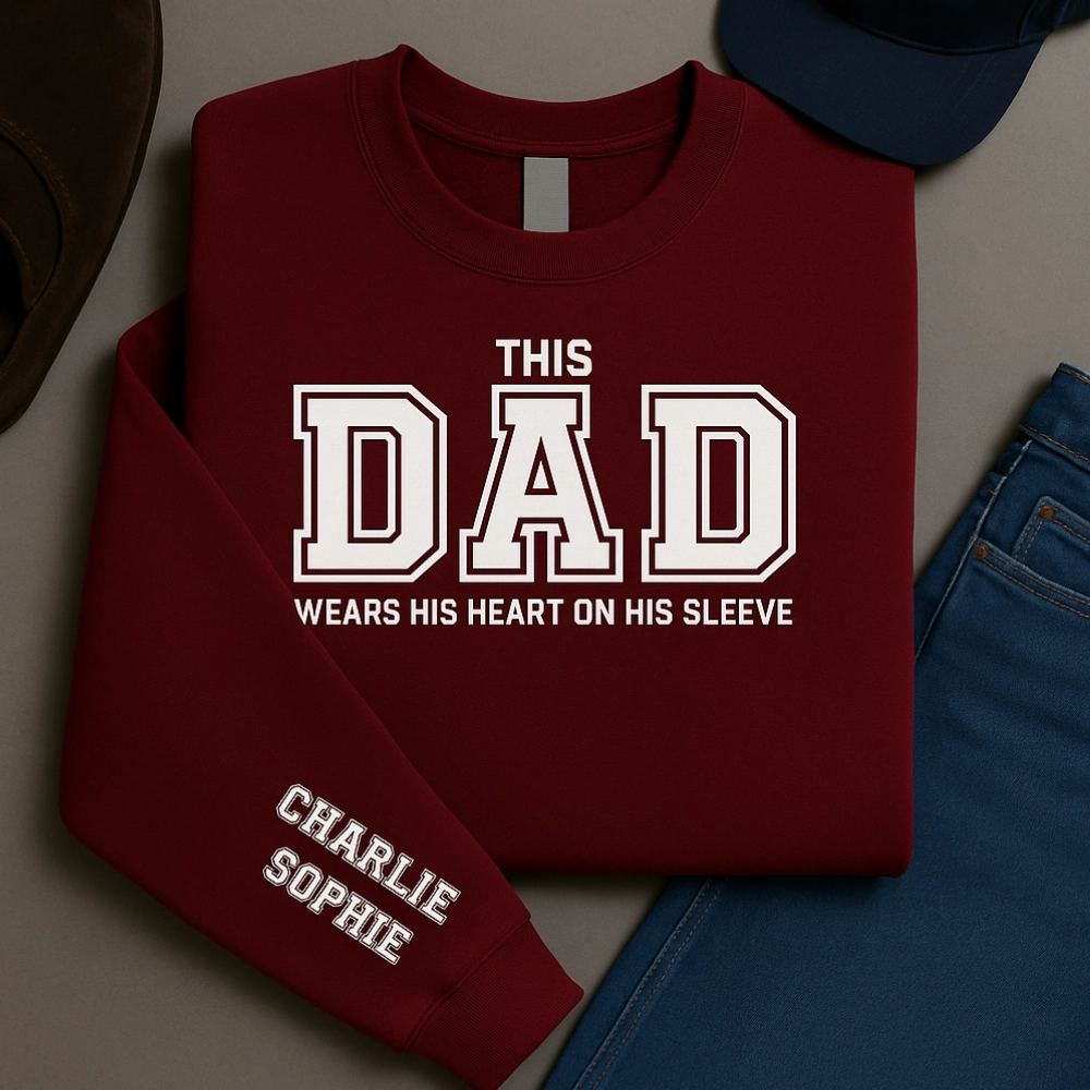 This Dad Wears His Heart Personalised Sleeve Sweatshirt