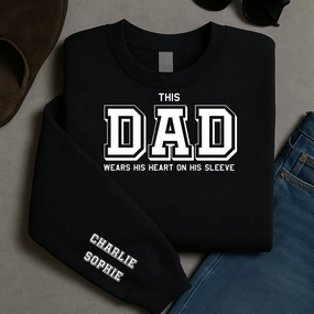 This Dad Wears His Heart Personalised Sleeve Sweatshirt dad jeans best price