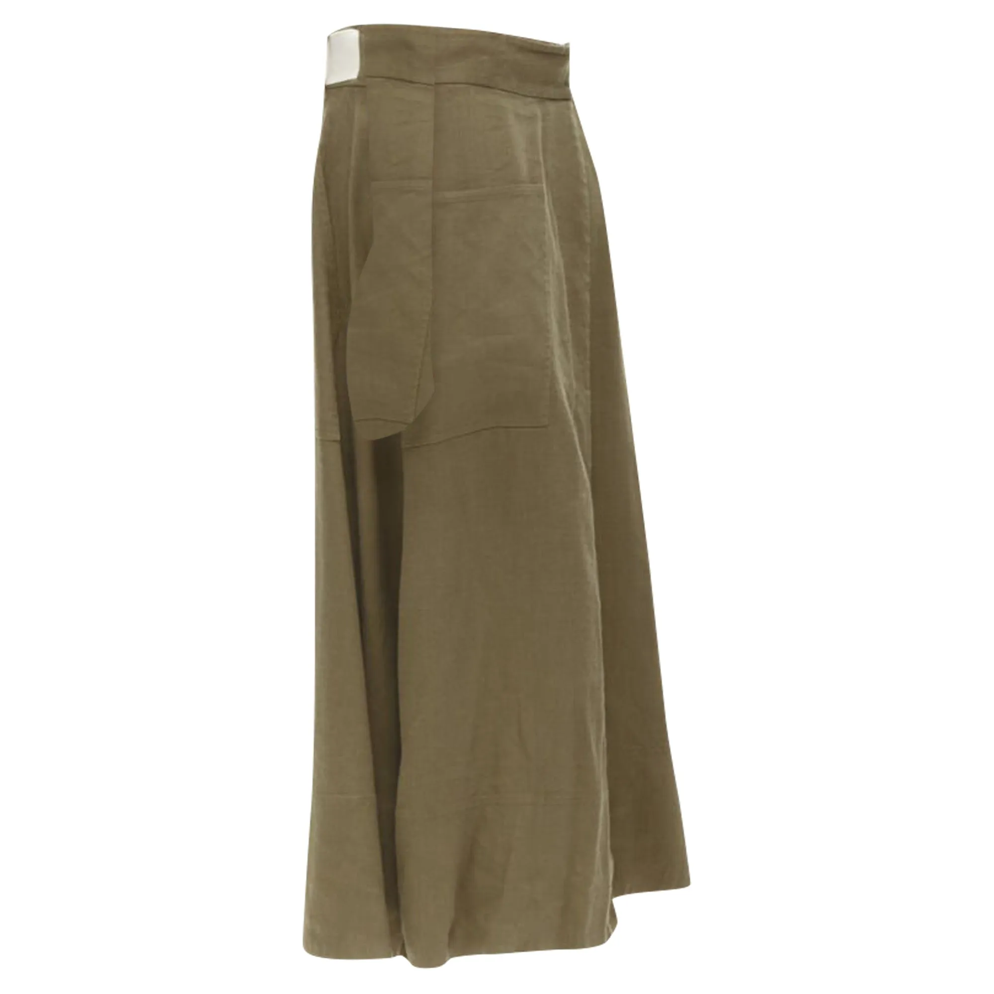 Tibi safari linen blend belted wrap midi skirt