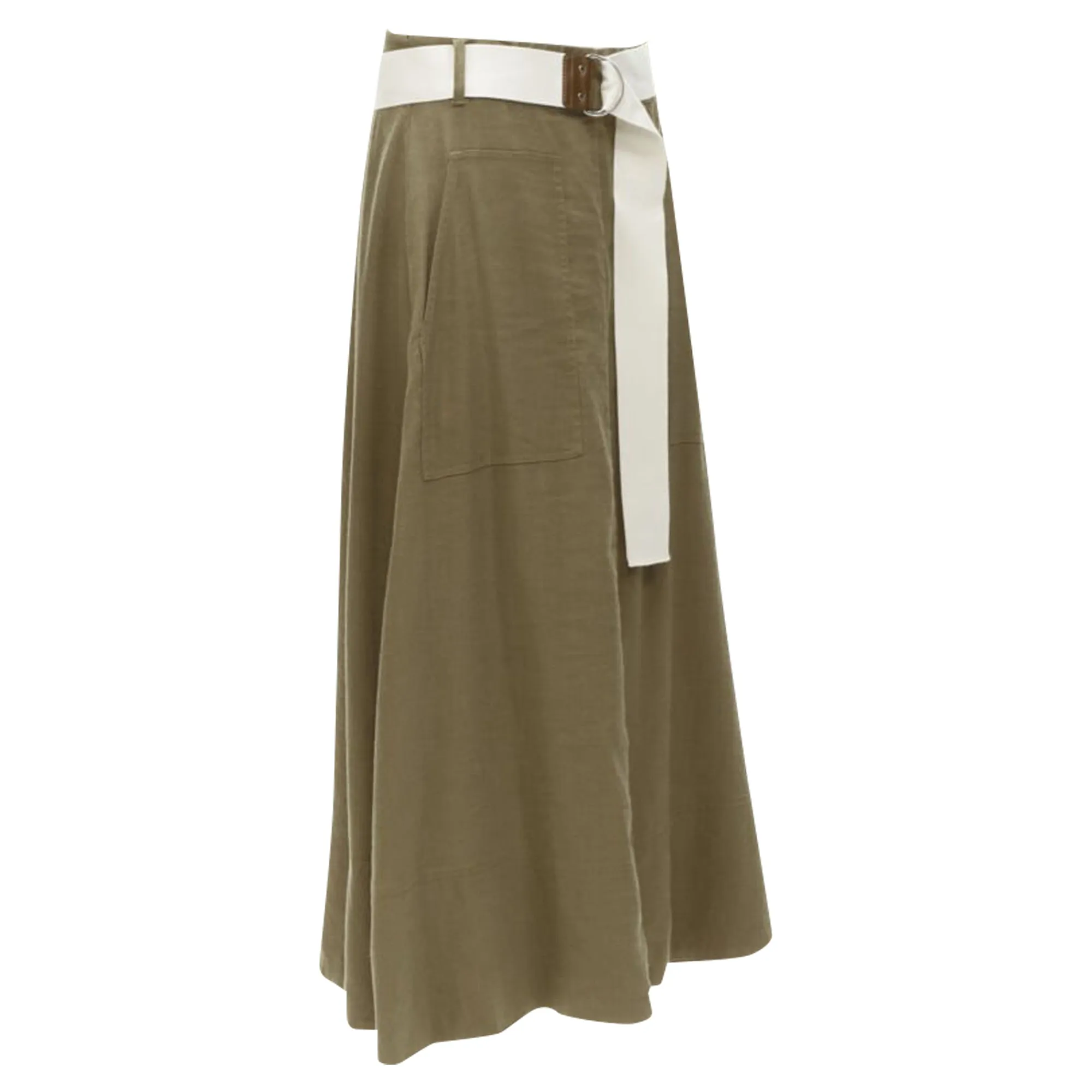 Tibi safari linen blend belted wrap midi skirt