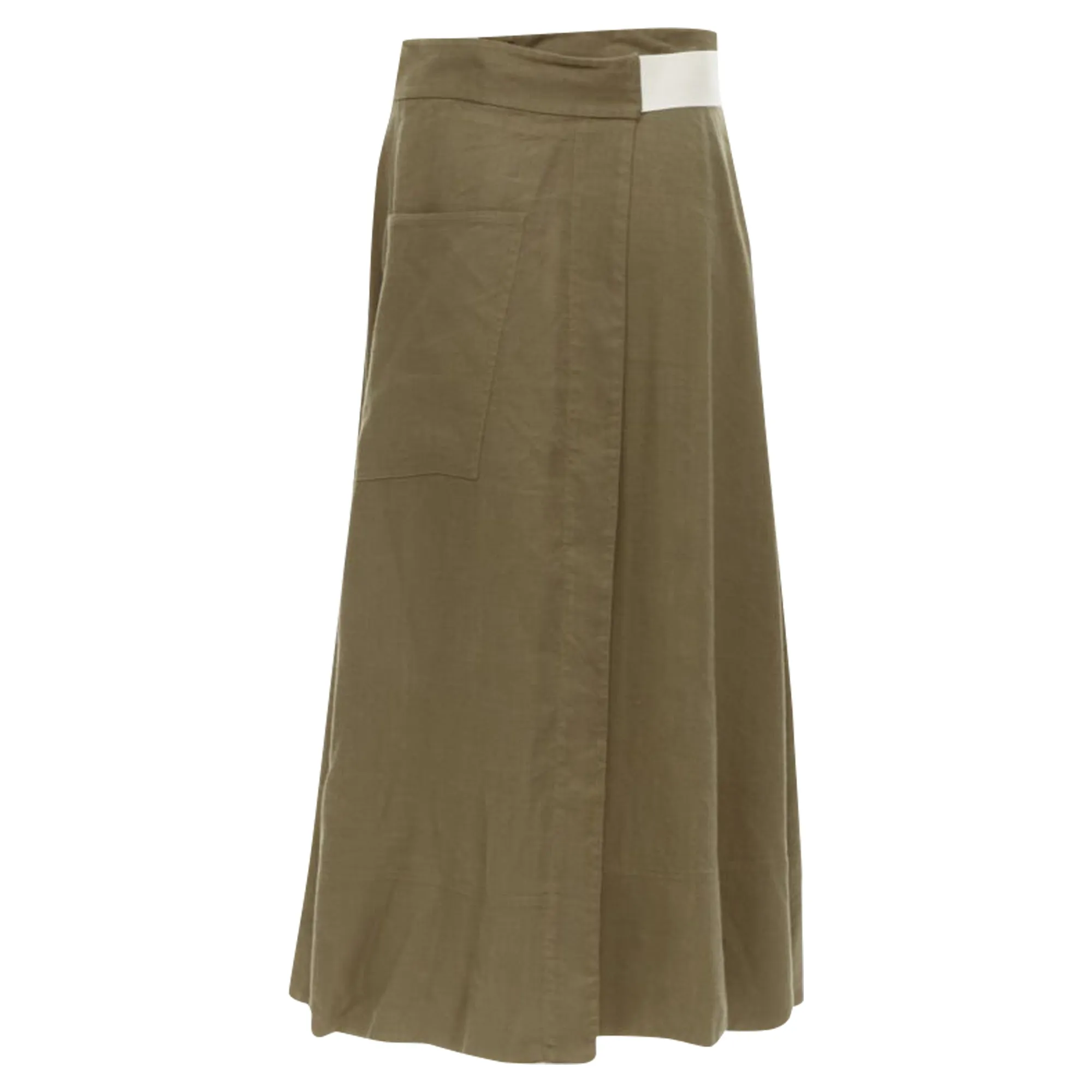 Tibi safari linen blend belted wrap midi skirt